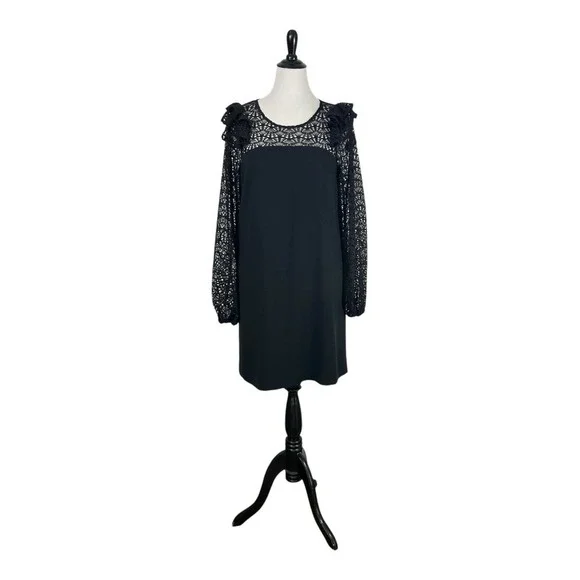 LILLY PULITZER Karolina Black Lace DRESS 12 Shift Ruffle Party Holiday Onyx - Picture 14 of 16